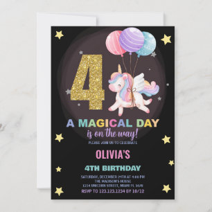 4th Birthday Unicorn Birthday Invitations
