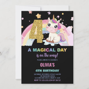 4th Birthday Unicorn Birthday Invitations