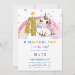 4th Birthday Unicorn Birthday Invitations