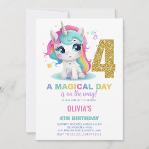 4th Birthday Unicorn Birthday Invitations