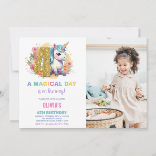 4th Birthday Unicorn Birthday Invitations photo