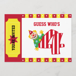4th Birthday Waving Circus Clown Invitation