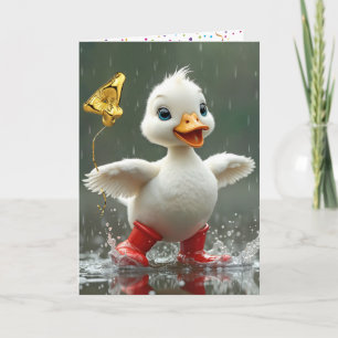 4th Birthday White Duckling In a Rain Puddle  Card