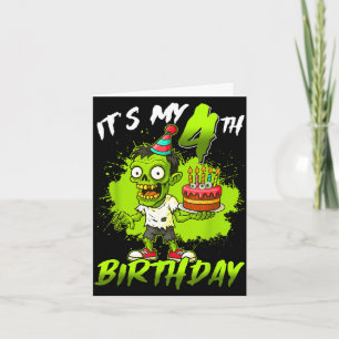 4th birthday zombie 4 years old happy halloween card