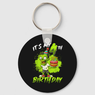 4th birthday zombie 4 years old happy halloween keychain