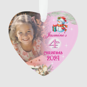 4th Christmas Personalised Girl Photo Heart Gift Ornament