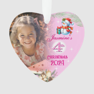 4th Christmas Personalized Girl Photo Heart Gift  Ornament