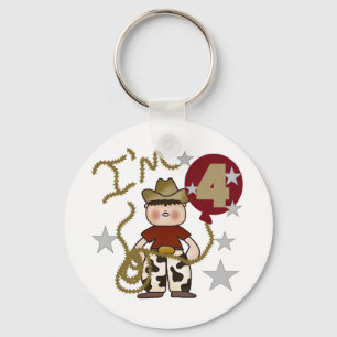 4th Cowboy Birthday Tshirts and Gifts Keychain