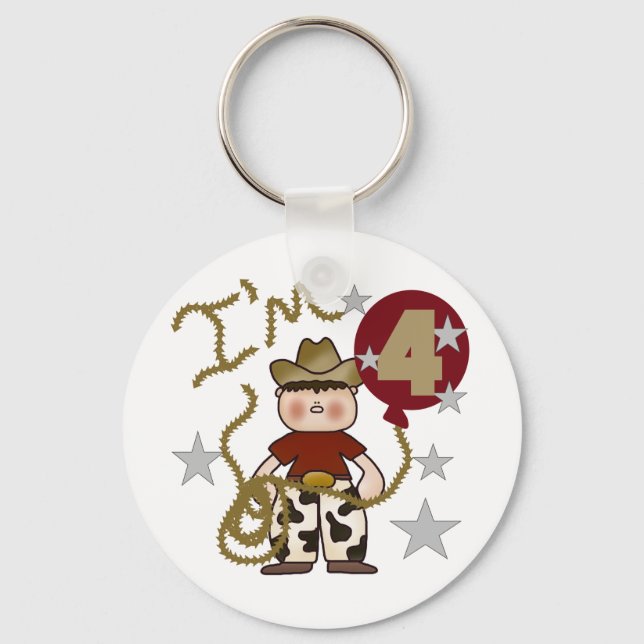 4th Cowboy Birthday Tshirts and Gifts Keychain (Front)