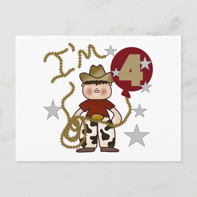 4th Cowboy Birthday Tshirts and Gifts Postcard (Front)