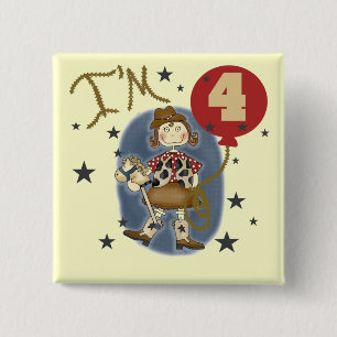 4th Cowgirl Birthday Tshirts and Gifts 2 Inch Square Button