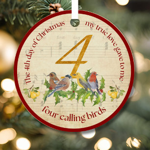 4th Day of Christmas Four Calling Birds Metal Ornament