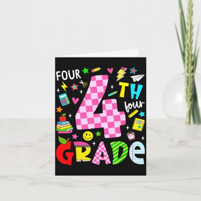 4th fourth grade retro colourful back to school card (Front)