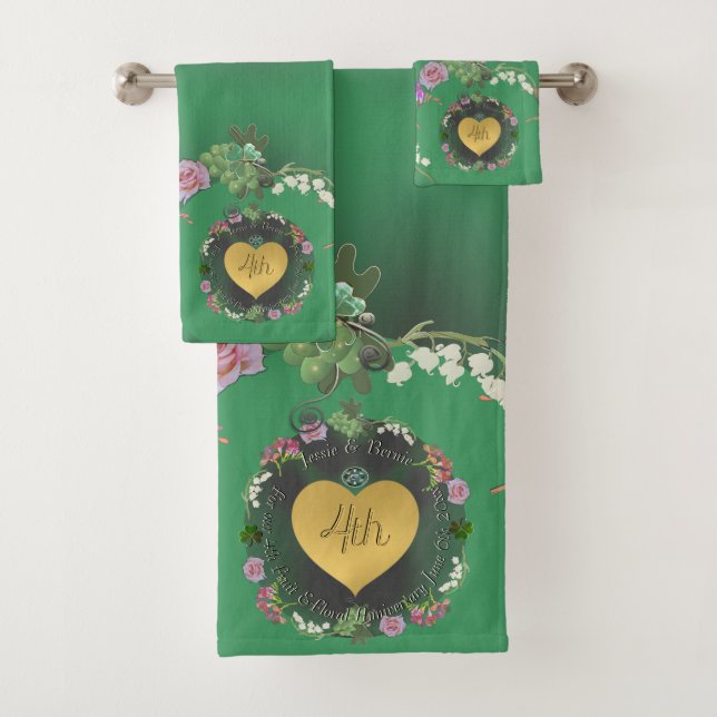 4th Fruit & Floral Anniversary Green  Bath Towel Set (Insitu)