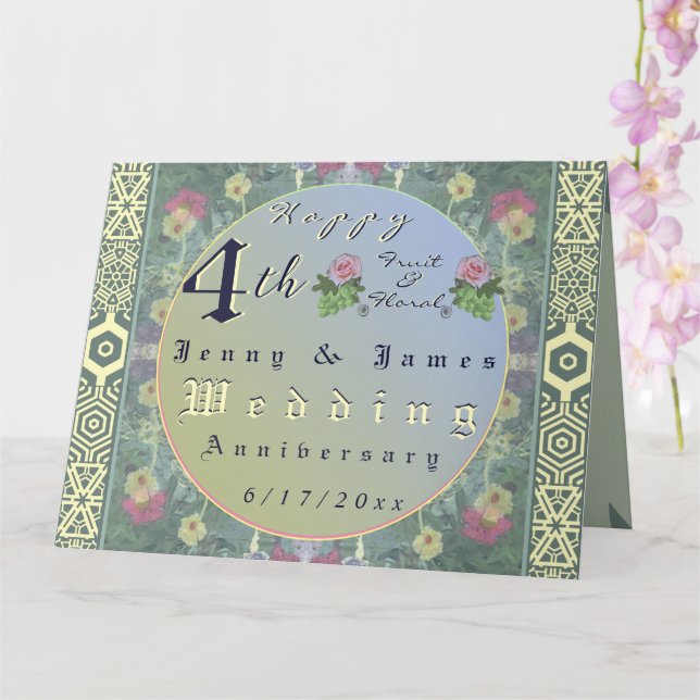 4th Fruit & Floral Wedding Anniversary Card (Orchid)