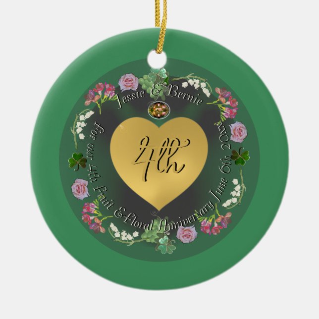 4th Fruit & Floral Wedding Anniversary +Photo Ceramic Ornament (Front)