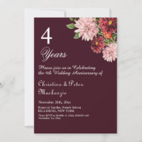 4th Fruit Wedding Anniversary Burgundy Floral