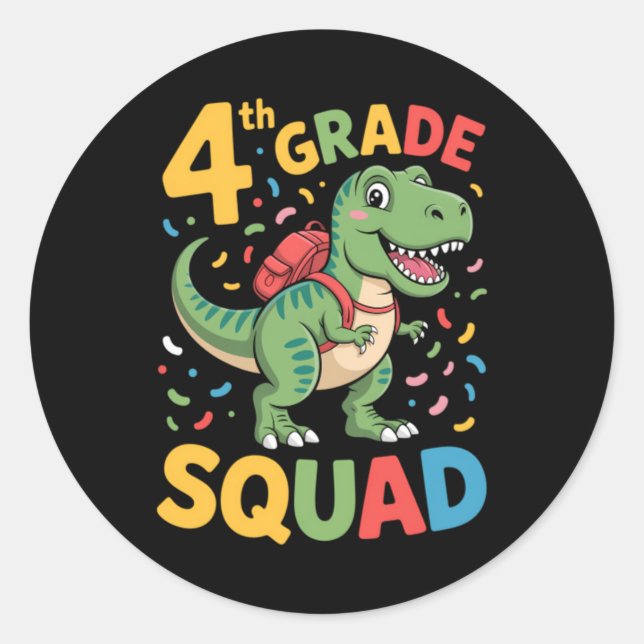 4th Grade Back To School Cute Dinosaur Classic Round Sticker (Front)