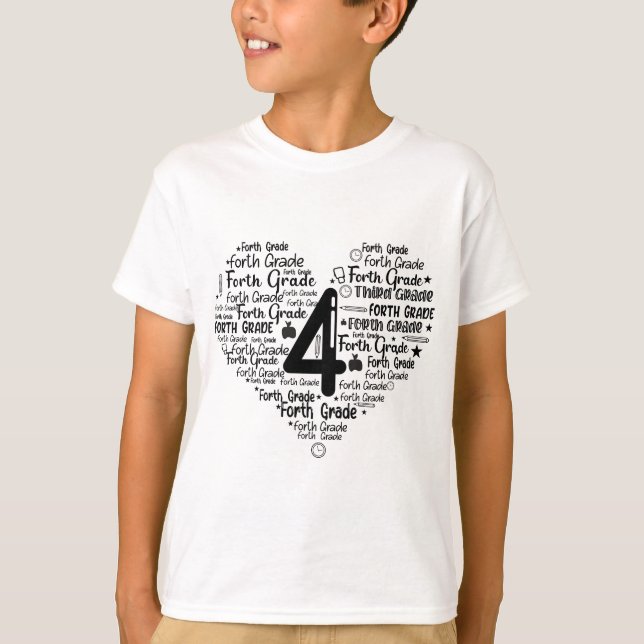 4th Grade Back to School Word Art Typography T-Shirt (Front)