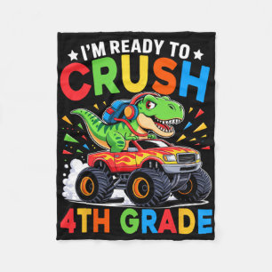 4th Grade Ck To School Dinosaur T Rex Monster Truc Fleece Blanket