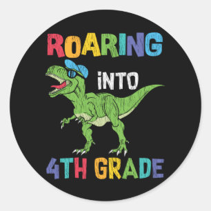 4th Grade Dinosaur First Day School Student Gift Classic Round Sticker