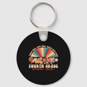 4th Grade Dream Team Groovy Rainbow Back To School Keychain