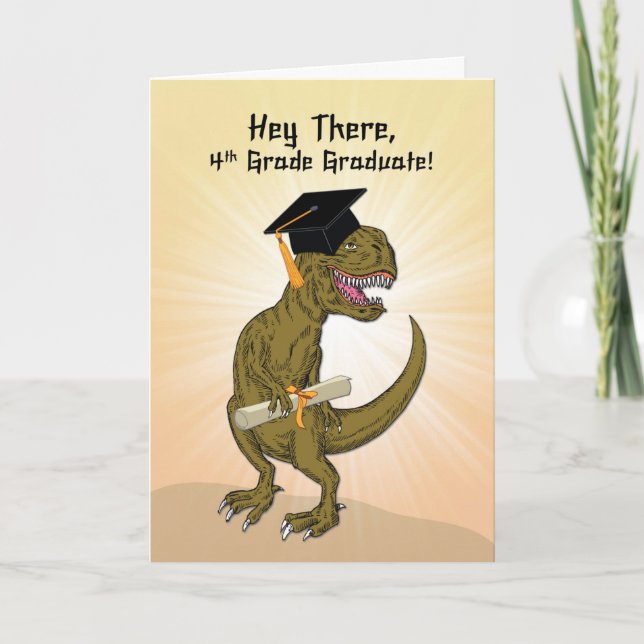 4th Grade Graduation T-Rex Dinosaur Card (Front)