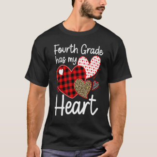 4th Grade Has My Heart Sweeties Leopard Plaid Hear T-Shirt