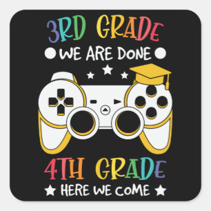4th Grade Here We Come Kids Back to School Gamer Square Sticker
