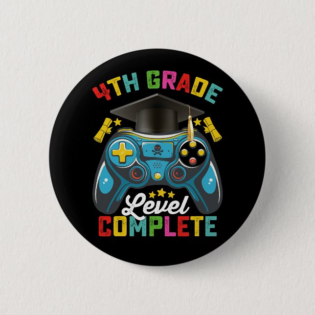 4th Grade Level Complete Graduation Gaming Gamer 2 Inch Round Button (Front)