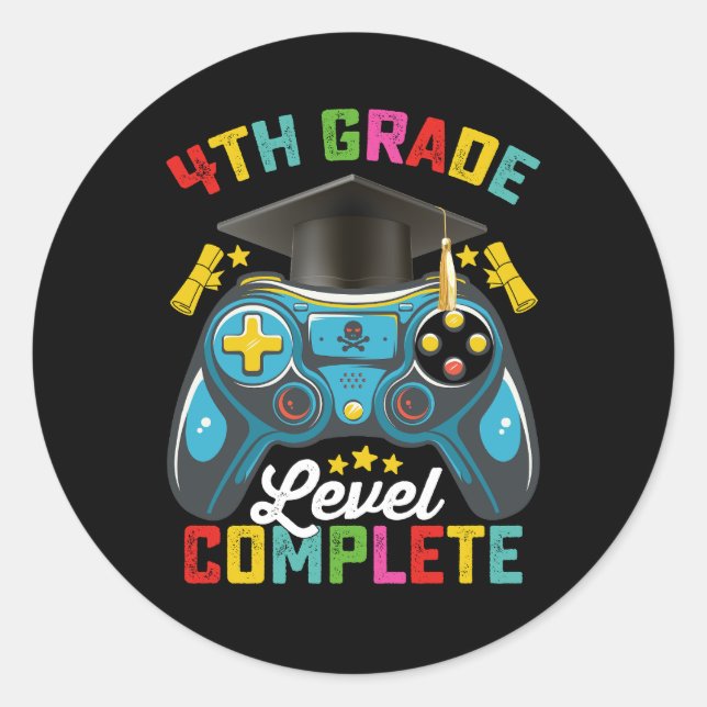 4th Grade Level Complete Graduation Gaming Gamer Classic Round Sticker (Front)