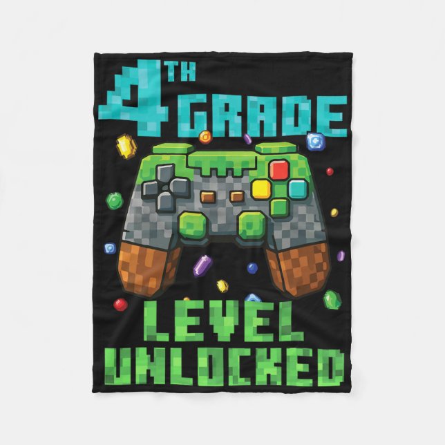 4th Grade Level Unlocked Gamer Controller Back To  Fleece Blanket (Front)