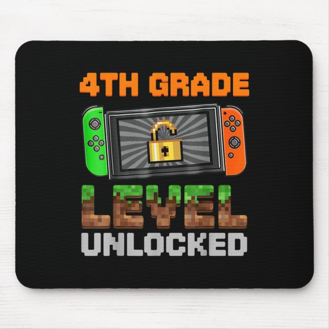 4th Grade Level Unlocked Pixel Game First Day Boy  Mouse Pad (Front)