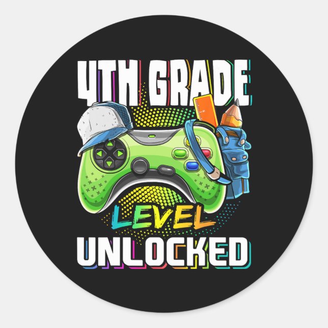 4th Grade Level Unlocked Video Game Back To School Classic Round Sticker (Front)