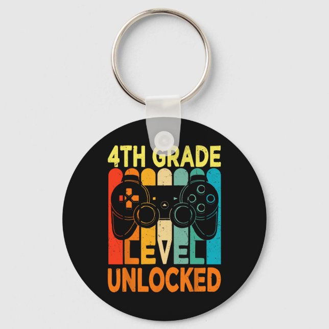 4th Grade Level Unlocked Video Game Back To School Keychain (Front)