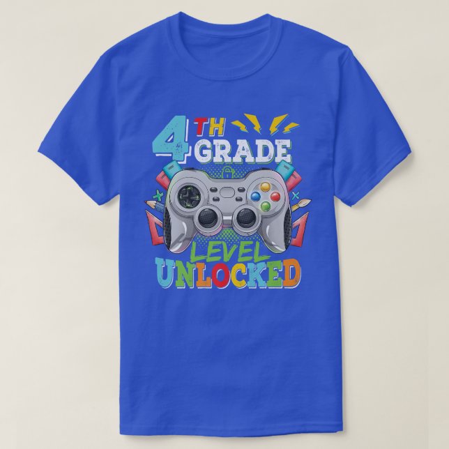 4th Grade Level Unlocked Video Game Back to School T-Shirt (Design Front)