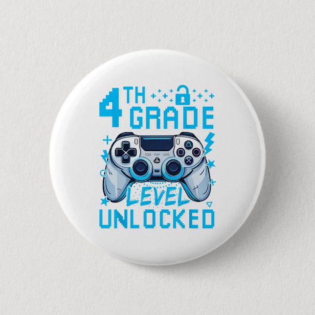 4th Grade Level Unlocked Video Game First Day Boy  2 Inch Round Button (Front)