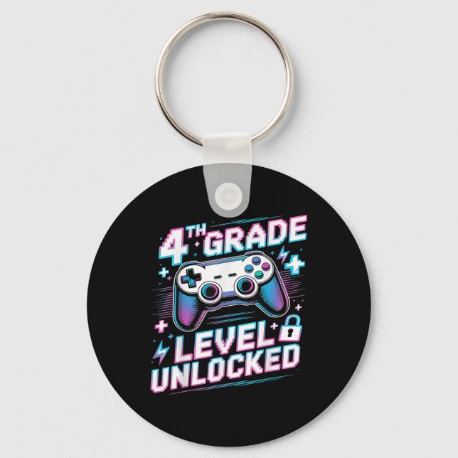 4th Grade Level Unlocked Video Game First Day Boy  Keychain (Front)