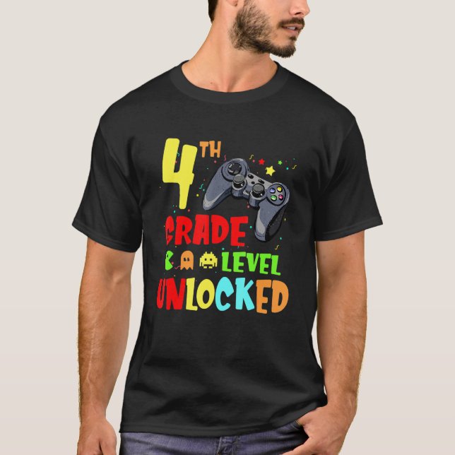 4th Grade Level Unlocked Video Games Back To Schoo T-Shirt (Front)