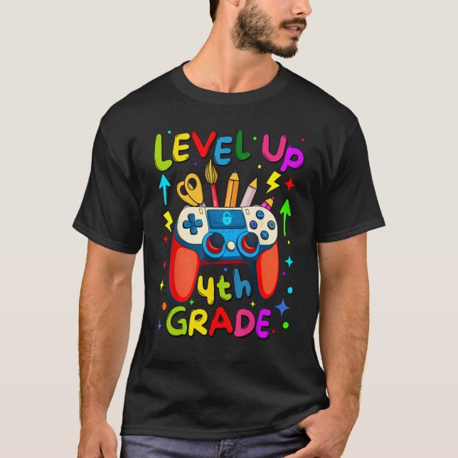 4th Grade Level Up Unlocked Video Game Back to Sch T-Shirt (Front)