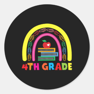 4th Grade Rainbow Apple Back To School Kids Teache Classic Round Sticker