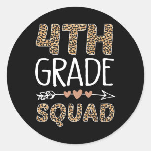 4th Grade Squad Leopard Teacher Student  Classic Round Sticker