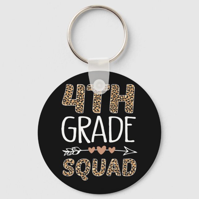 4th Grade Squad Leopard Teacher Student  Keychain (Front)