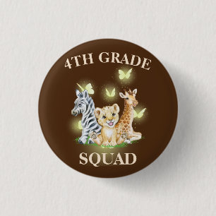 4th Grade Squad Neon wild Zoo Back To School 1 Inch Round Button