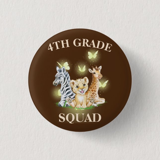4th Grade Squad Neon wild Zoo Back To School 1 Inch Round Button (Front)