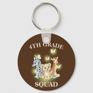 4th Grade Squad Neon wild Zoo Back To School Keychain