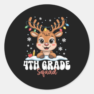 4th Grade Squad Reindeer Christmas Lights Cute Win Classic Round Sticker
