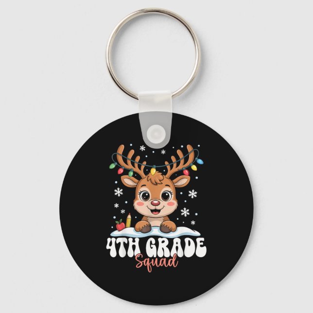 4th Grade Squad Reindeer Christmas Lights Cute Win Keychain (Front)