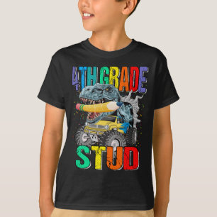 4th Grade Stud Monster Truck Dinosaur T-Shirt