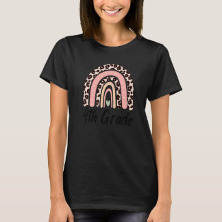 4th Grade Teacher Back To School Pink Leopard Rain T-Shirt